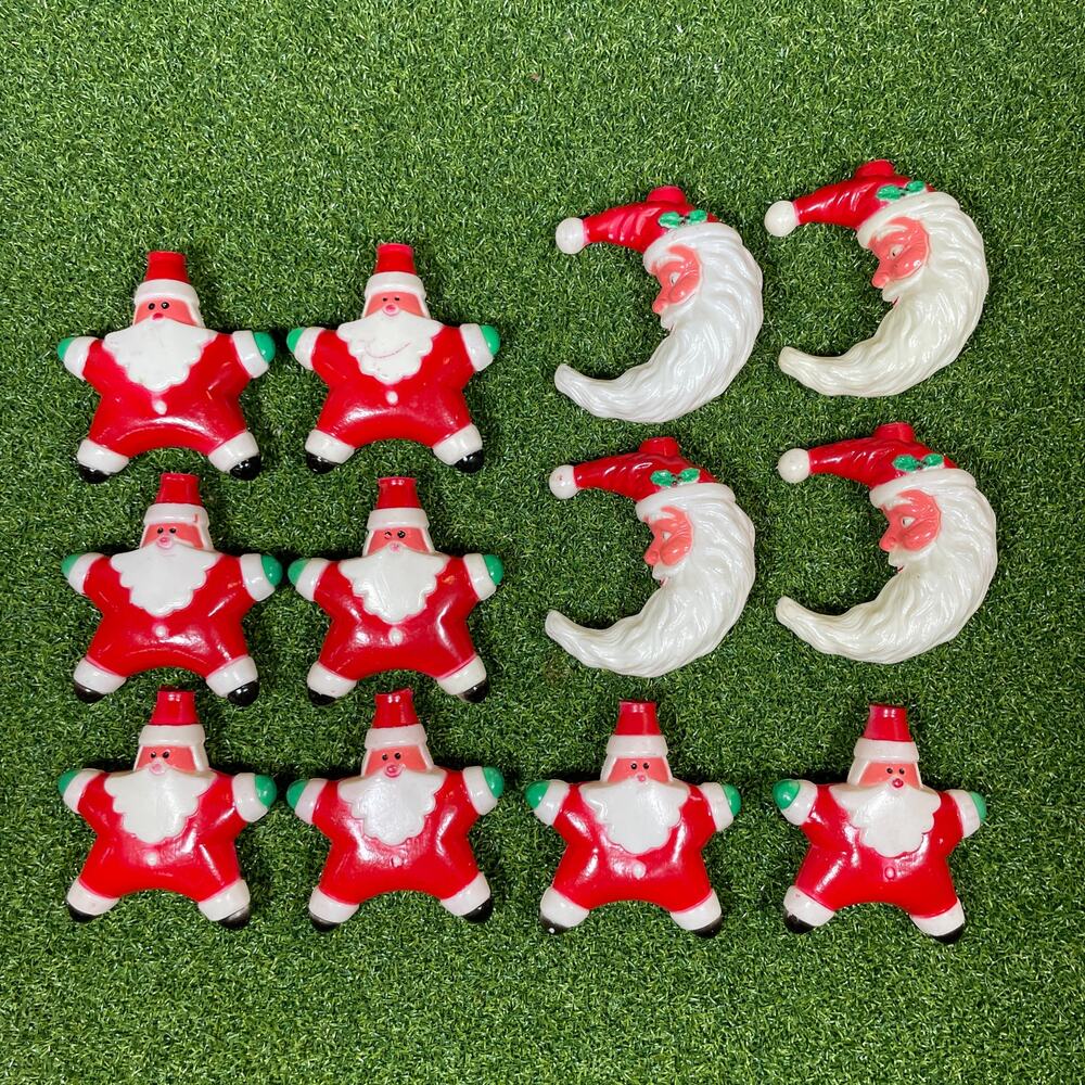 Vintage Santa Moon Star Christmas Light Covers 12pc Blow Mold Celestial MCM